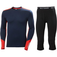 Helly Hansen Lifa Merino Midweight Crew, 3/4 Pant Sett, Herre, Navy/Black