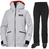 Helly Hansen Powderqueen/Legendary skisett, dame, Grey Melange/svart