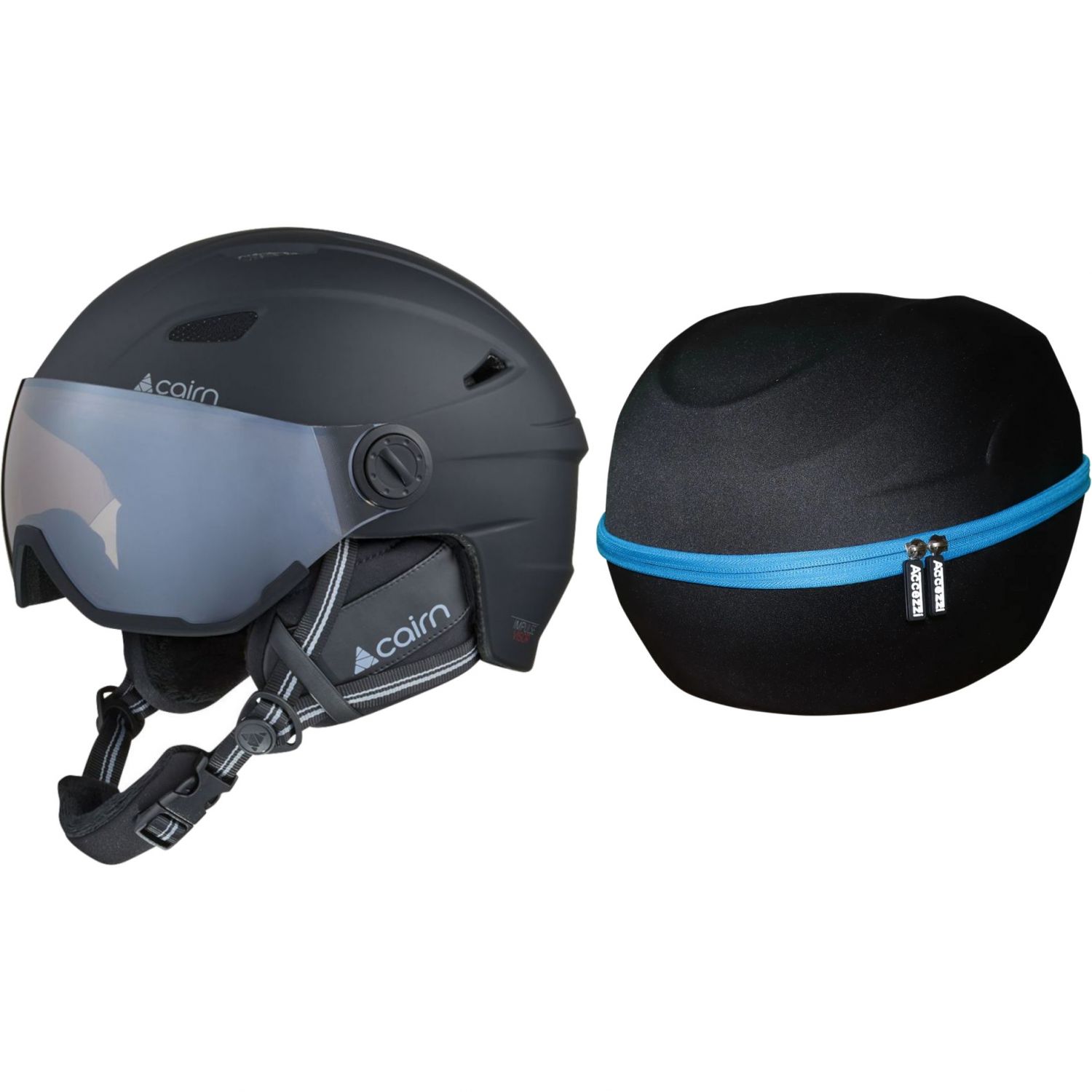 Cairn Impulse Visor Photochromic, skihjelm med visir, sort + Accezzi Cortina, hjelmcase