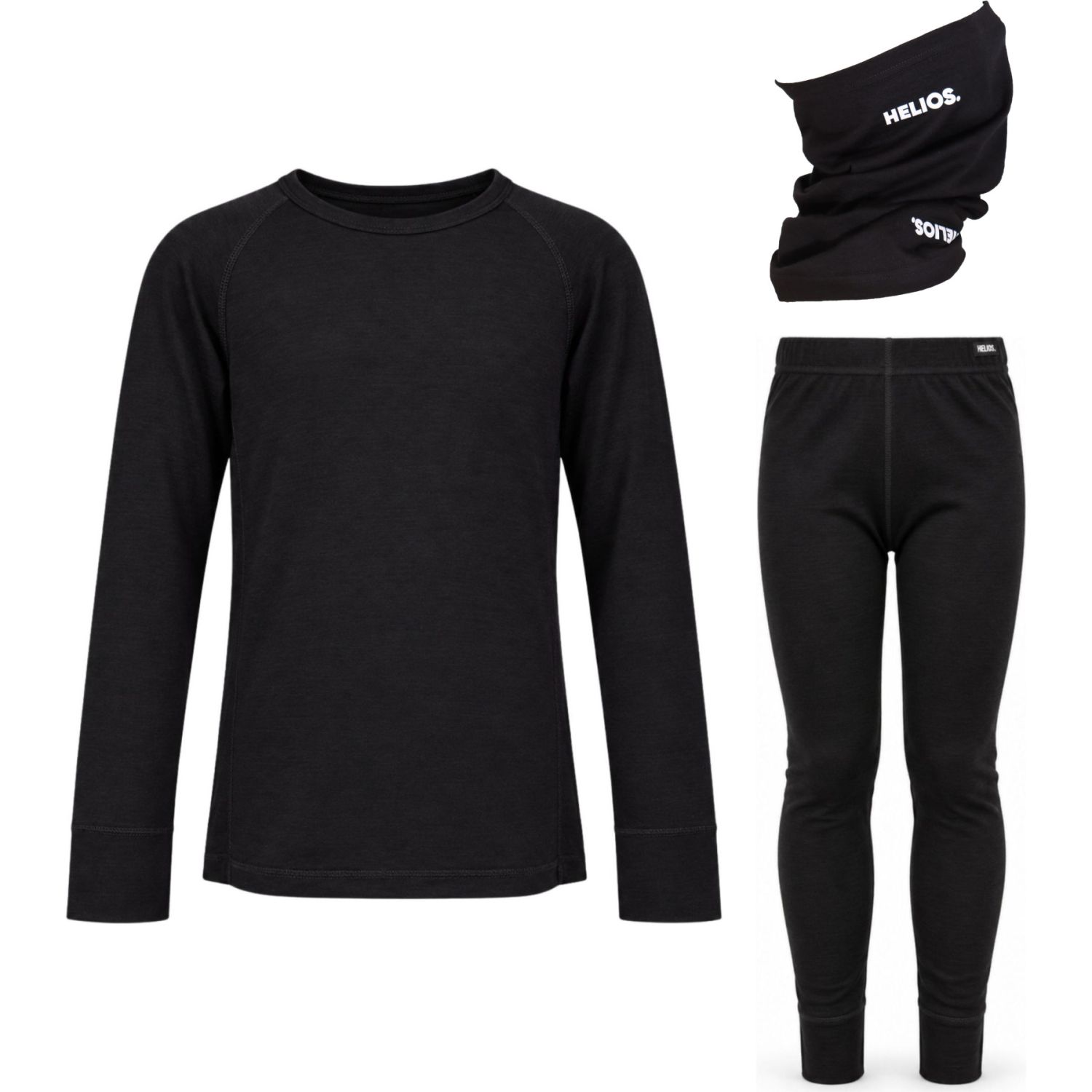 Helios Merino One, sæt + halsedisse, Junior, sort