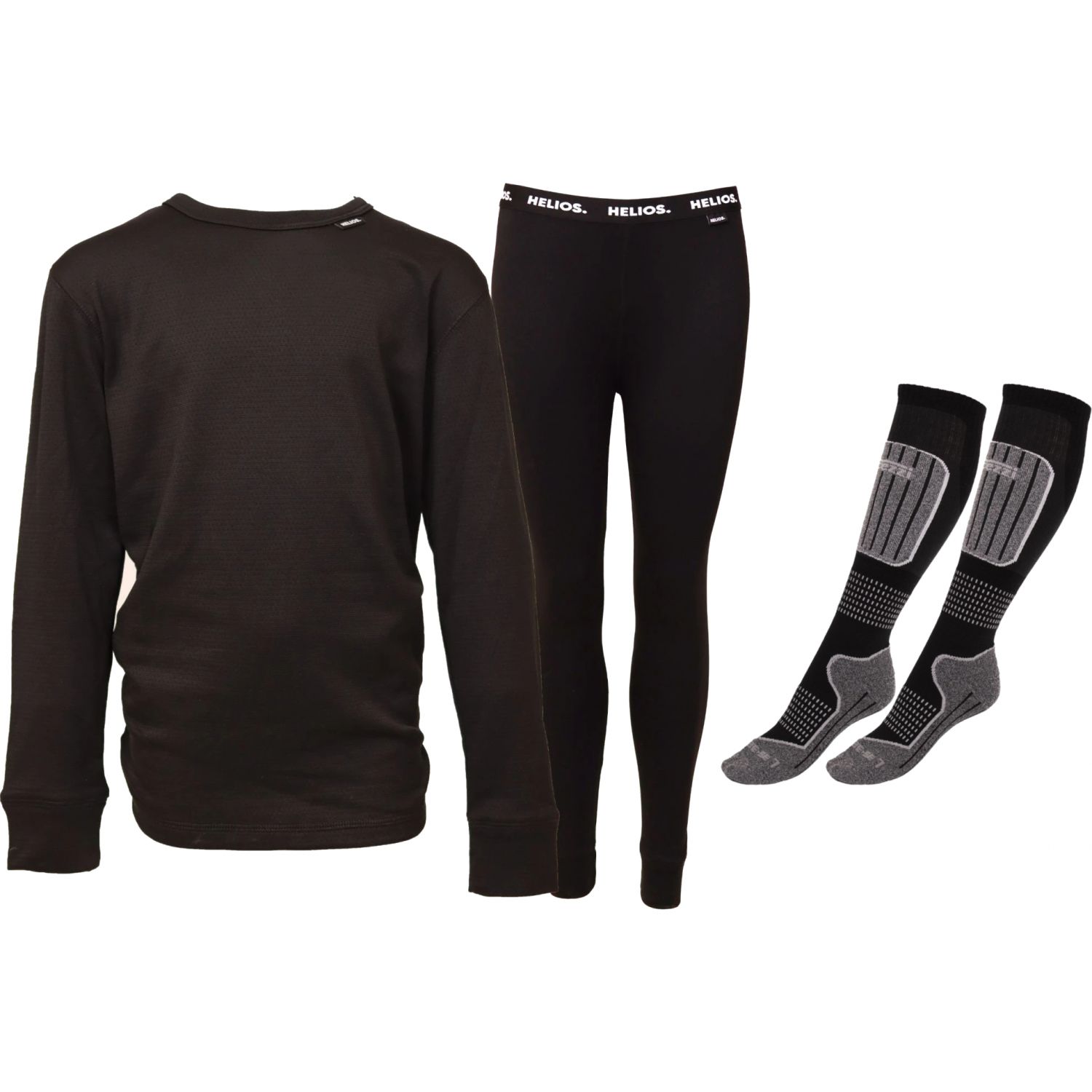 Helios Essential Skiunterwäsche + 2 Paar Accezzi Merino-Socken, schwarz, Junior