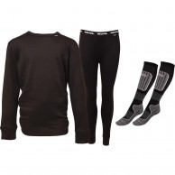 Helios Essential Skiunterwäsche + 2 Paar Accezzi Merino-Socken, schwarz, Junior