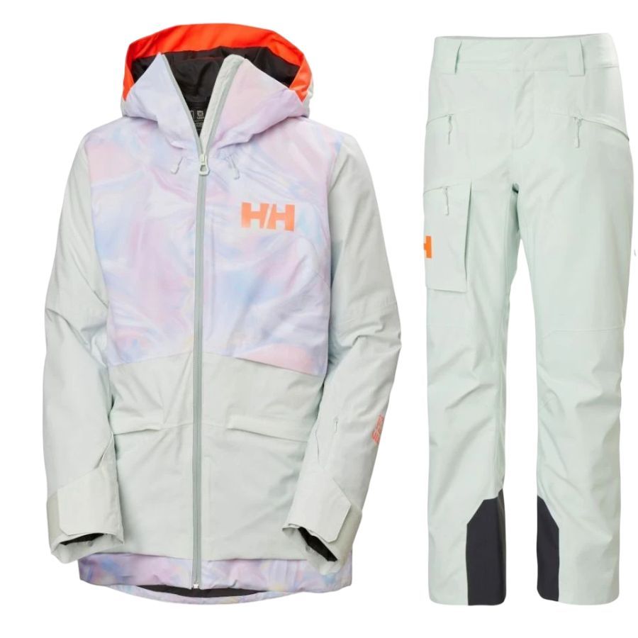 Helly Hansen Powchaser 2.0/Powderqueen, completo sci, donna, verde chiaro/viola chiaro