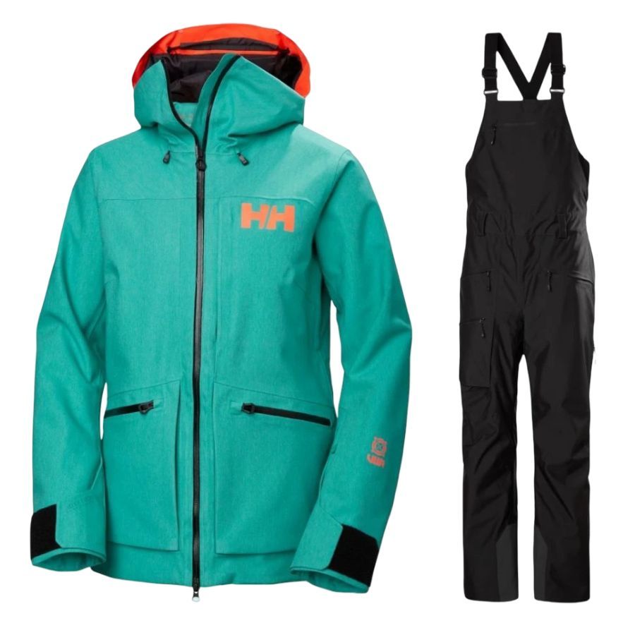 Helly Hansen Powderqueen 3.0/Bib 2.0, lyžařská sada, dámské, zelená/černá