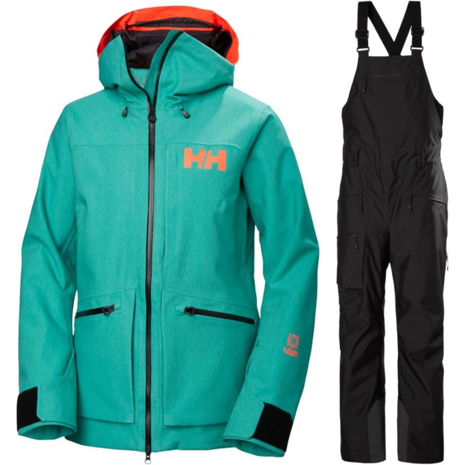 Helly Hansen Powderqueen 3.0/Bib 2.0, zestaw narciarski, kobiety, zielony/czarny