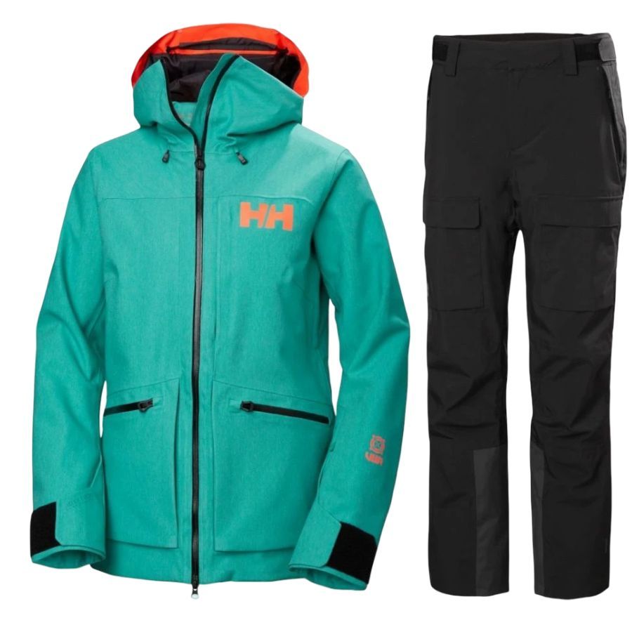 Helly Hansen Powderqueen 3.0/Switch Cargo 2.0, lyžařská sada, dámské, zelená/černá
