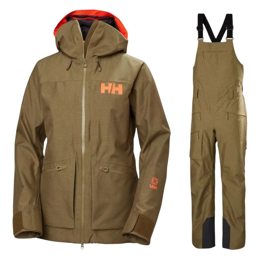Helly Hansen Powderqueen 3.0/Bib 2.0, lyžařská sada, dámské, hnědá