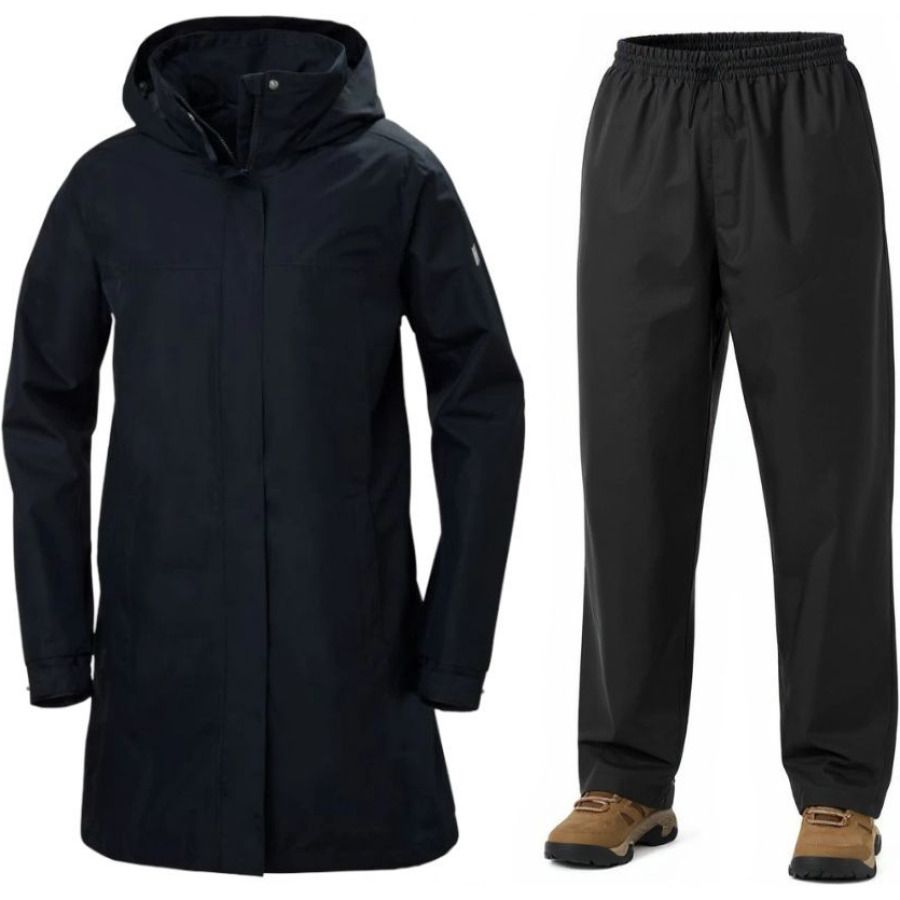 Helly Hansen Aden Long/HH Rain, regnsæt, dame, navy/sort