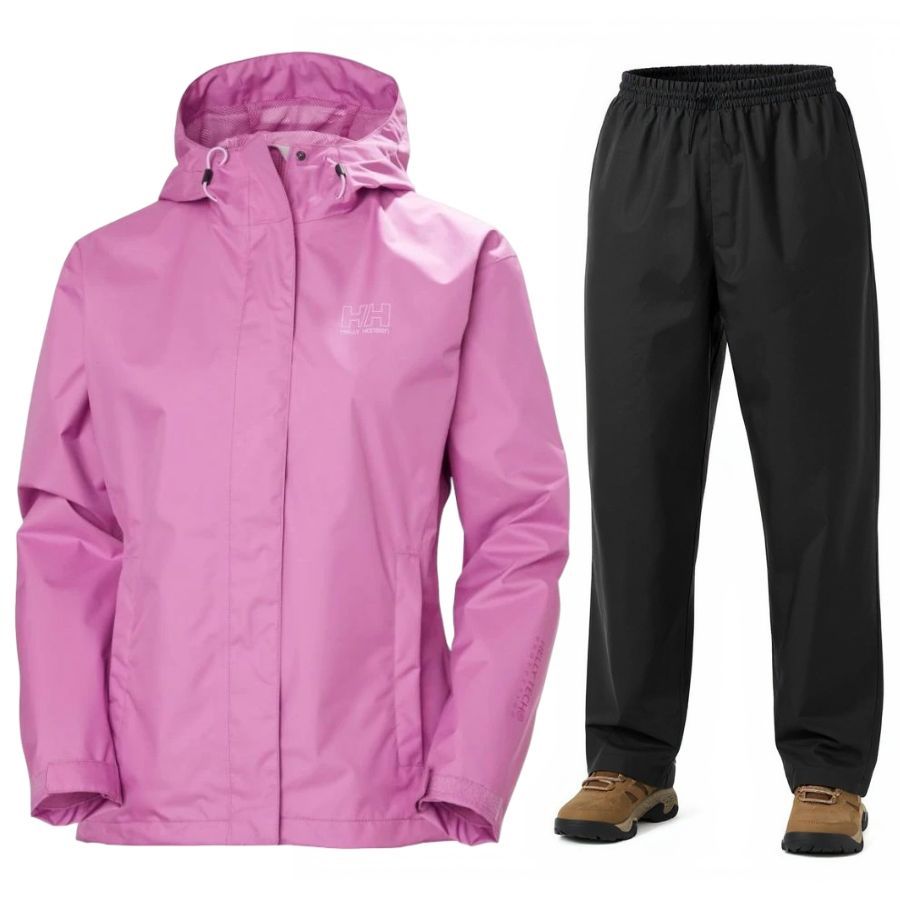 Helly Hansen Seven J/HH Rain, zestaw przeciwdeszczowy, kobiety, różowy/czarny