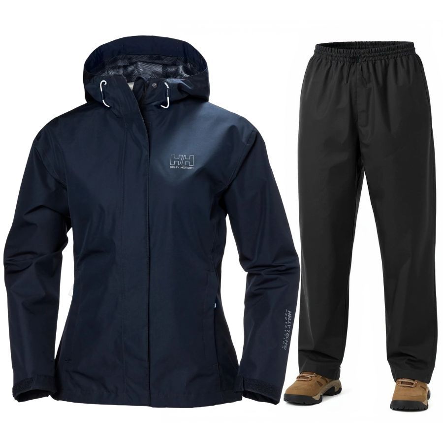 Helly Hansen Seven J/HH Rain, regnställ, dam, mörkblå/svart