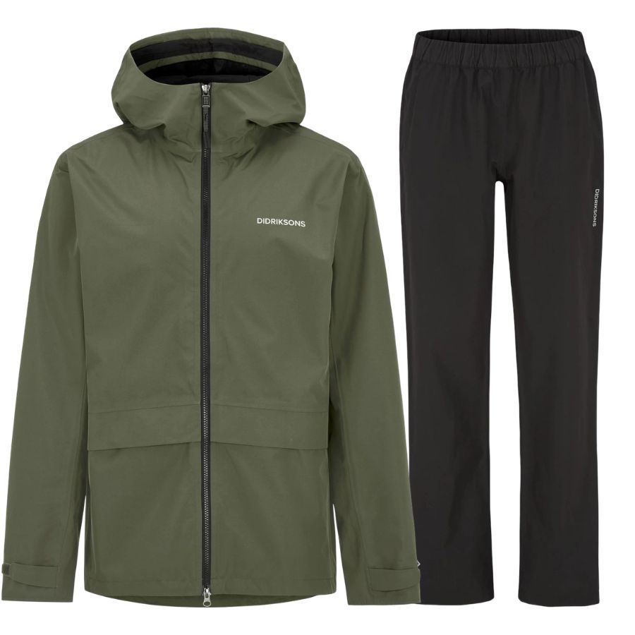 Didriksons Nordic regndress, herre, mørkegrønn/svart