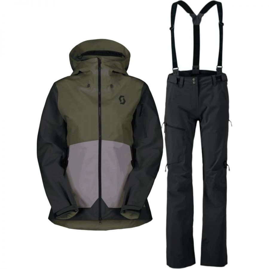 Scott Explorair 3L jas/broek set, dames, donkergroen/grijs/zwart