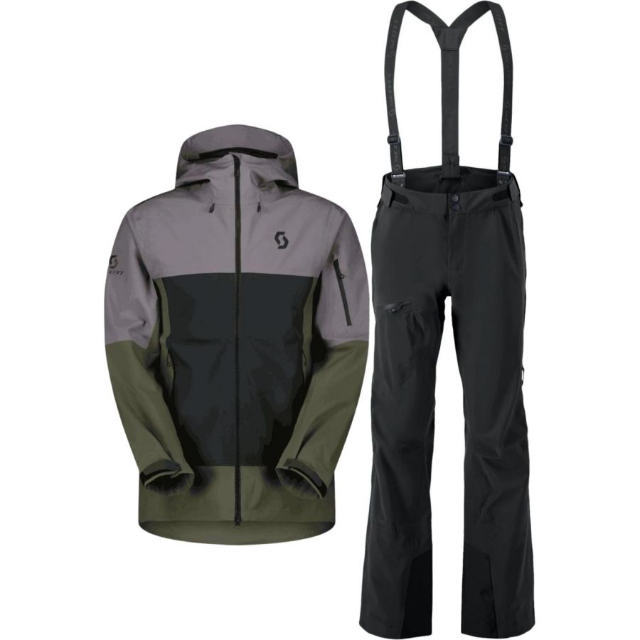 Scott Explorair 3L, set giacca e pantaloni shell, uomo, grigio/nero