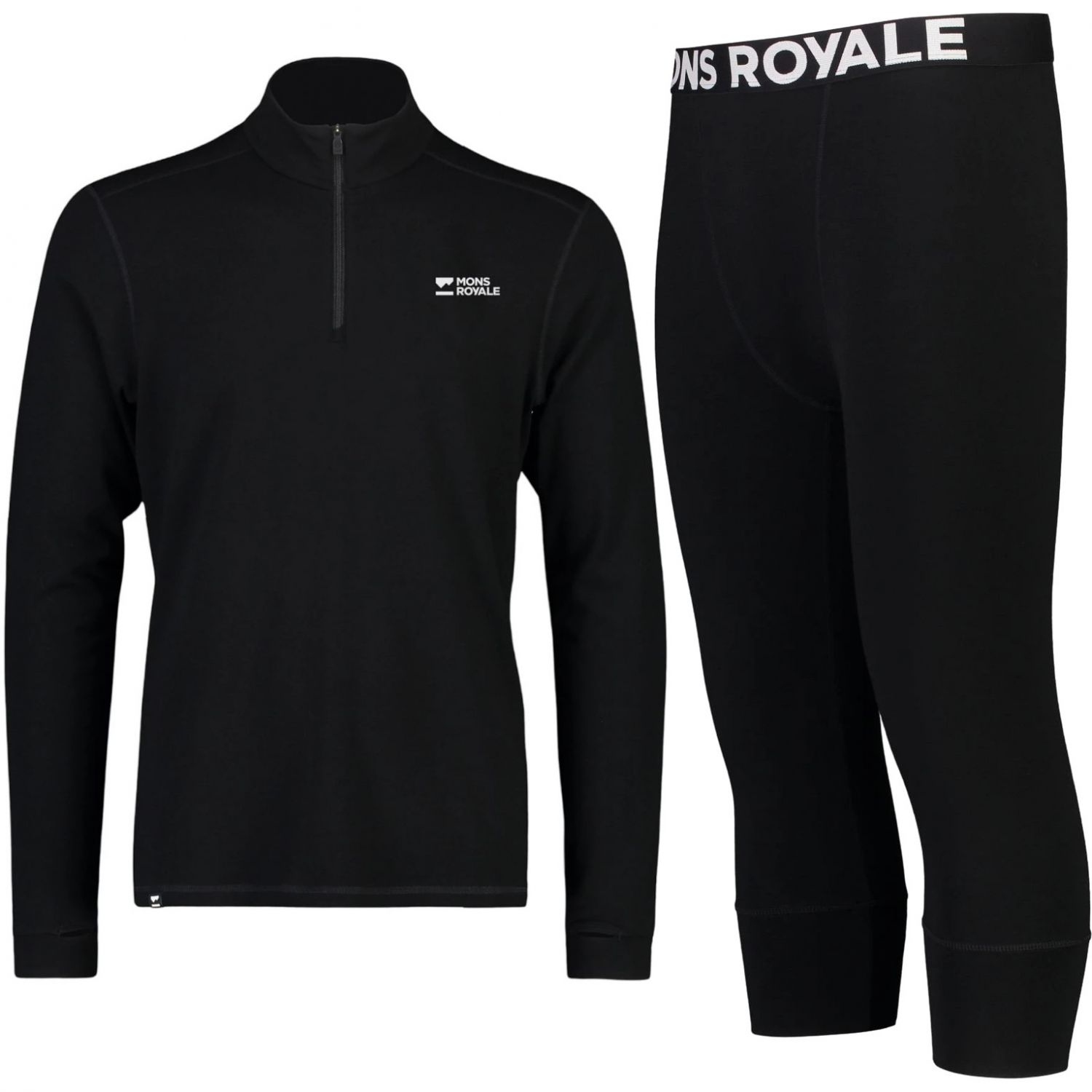 Mons Royale Cascade 1/4 Zip/3/4 Set, Herren, schwarz
