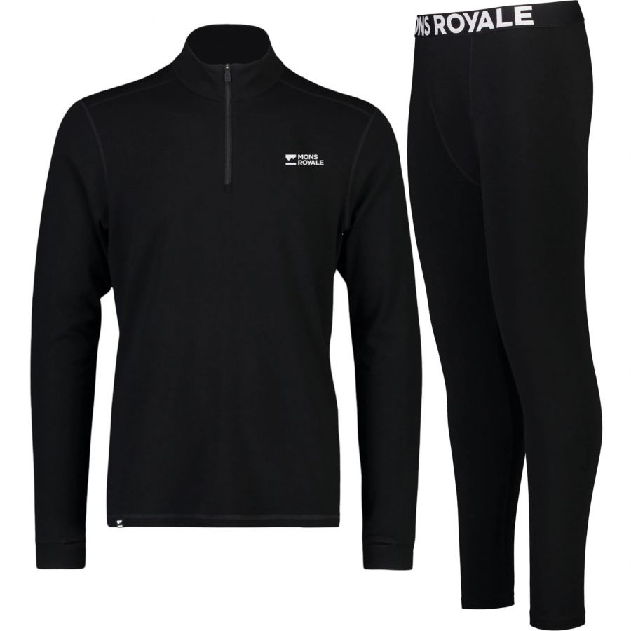 Mons Royale Cascade 1/4 Zip/Base Layer Set, Herren, schwarz