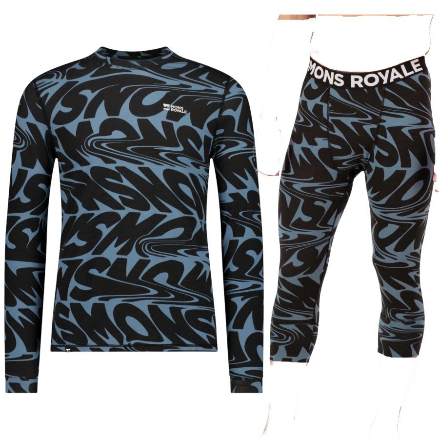 Mons Royale Cascade Merino Base Layer Set, Herren, blau