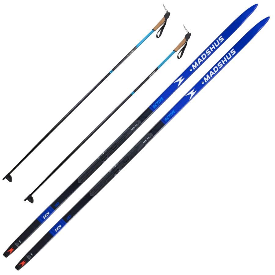 Set Madshus Active Skin/Touring + Nordic Alu, unisexe, noir