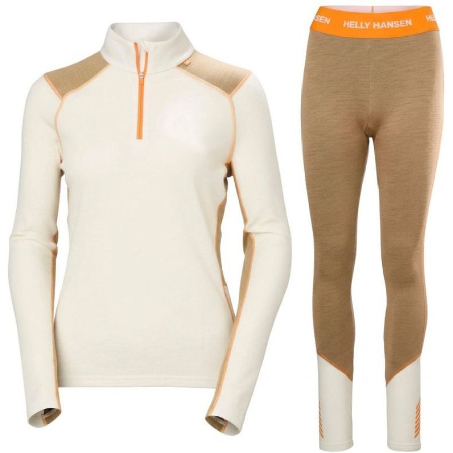 Helly Hansen Lifa Merino Midweight 1/2 Zip Set, Damen, weiß/braun