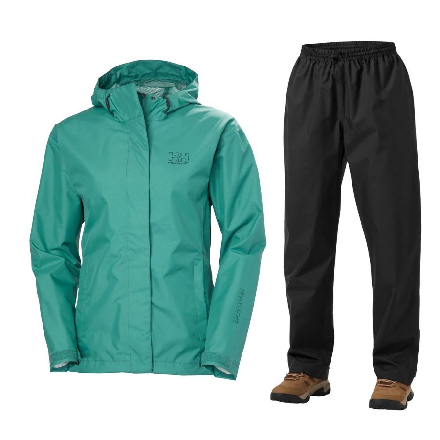 Helly Hansen Seven J Regnställ, dam, grøn/sort