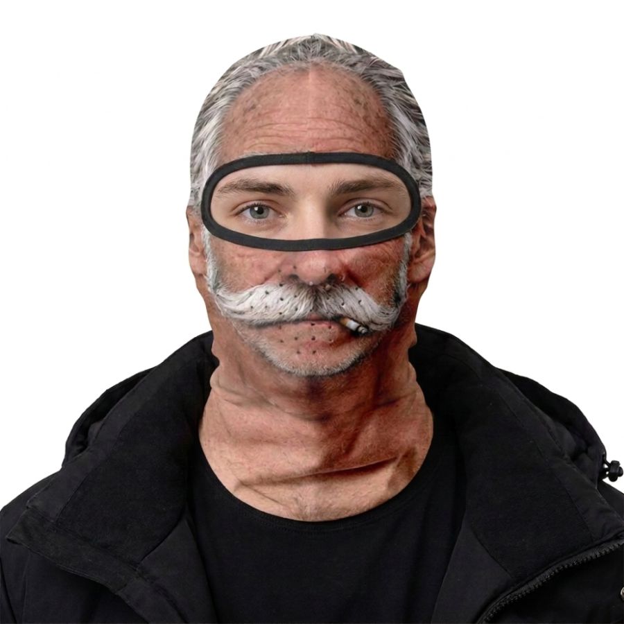 Accezzi Old Man Balaclava, rolig skidmask, grå mustasch
