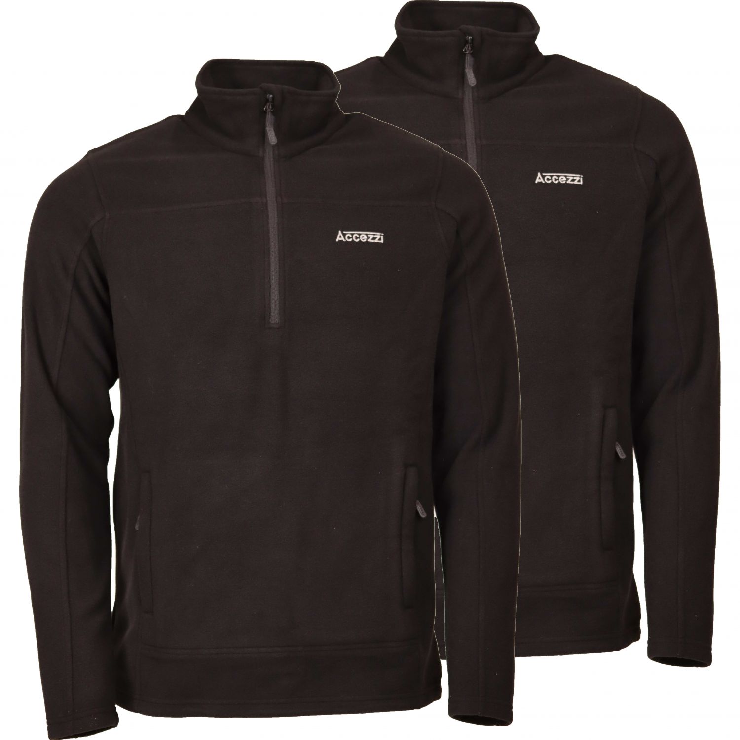 Accezzi fleece 1/2 zip, men, black, 2-pack