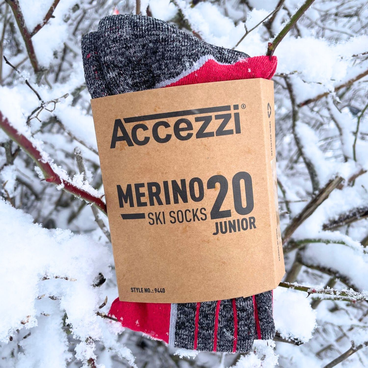 Accezzi Merino 20, skarpety narciarskie, 2 pary, juniorskie, czerwone