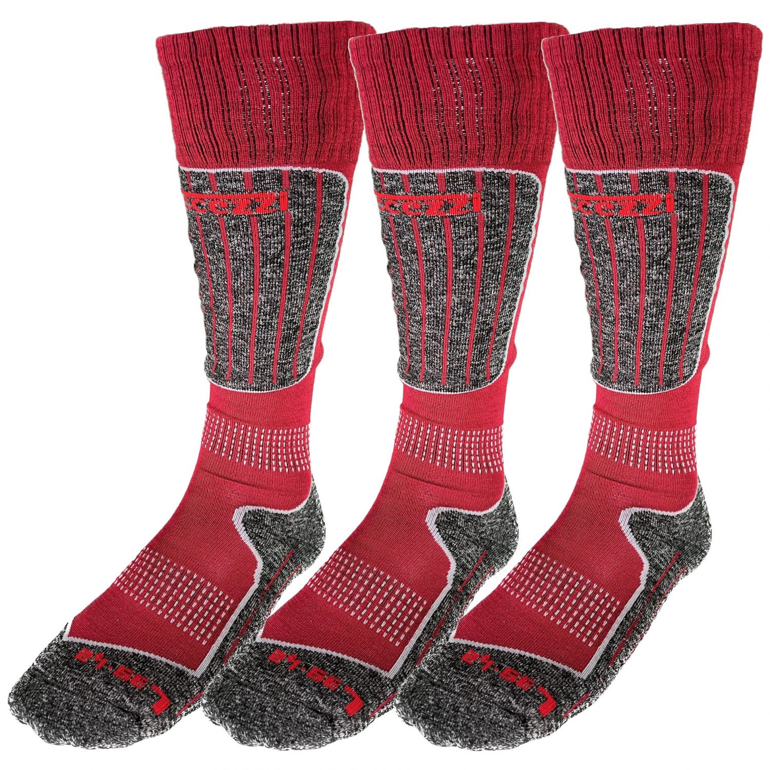 Calze da sci Accezzi Merino 20, 3 paia, rosso