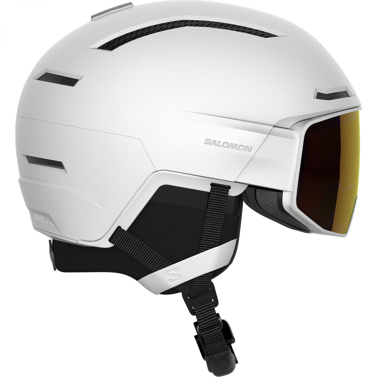 Capacete de esqui Salomon Driver Prime Sigphoto MIPS com viseira, branco