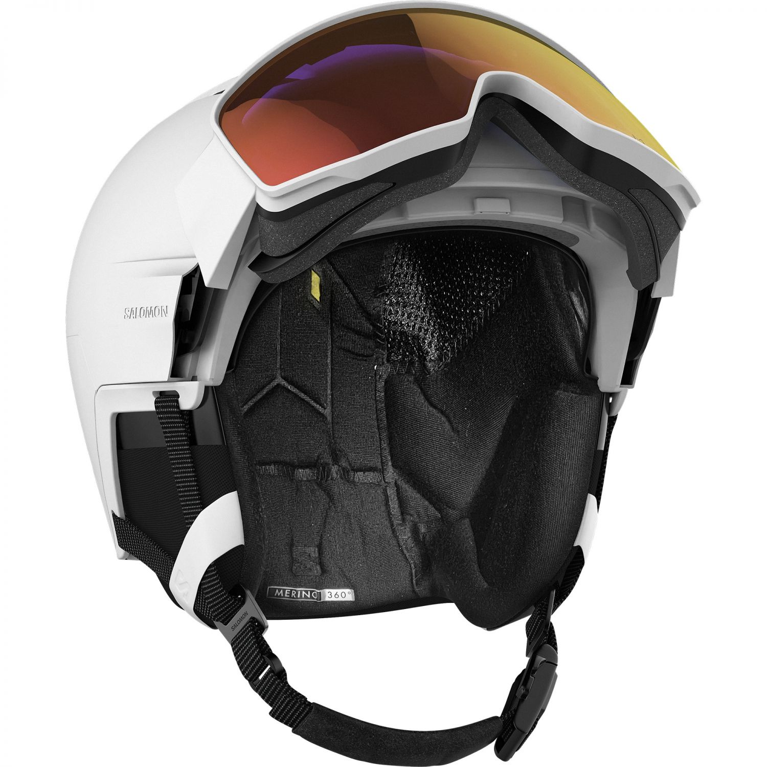 Capacete de esqui Salomon Driver Prime Sigphoto MIPS com viseira, branco