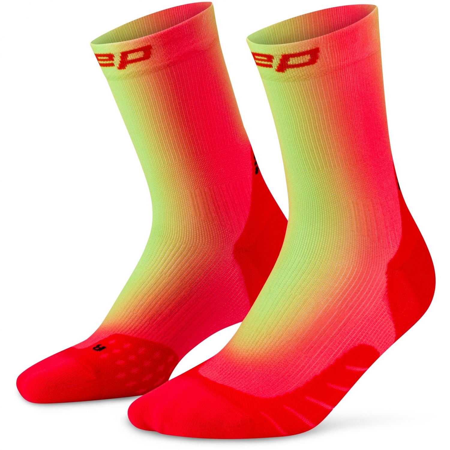CEP Core Run EDT. GRADIENT Socks Mid Cut 5.0, bežecké ponožky, pánske, červená/limetková