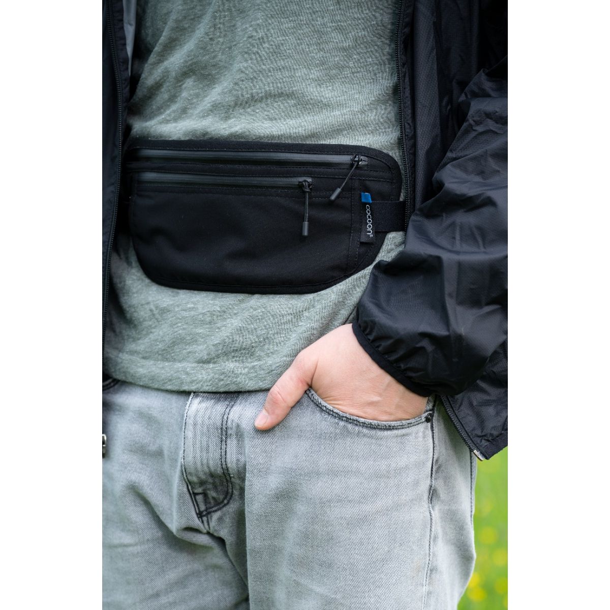 Cocoon Secret Waist Wallet / Silk,30x14 cm, pung, black