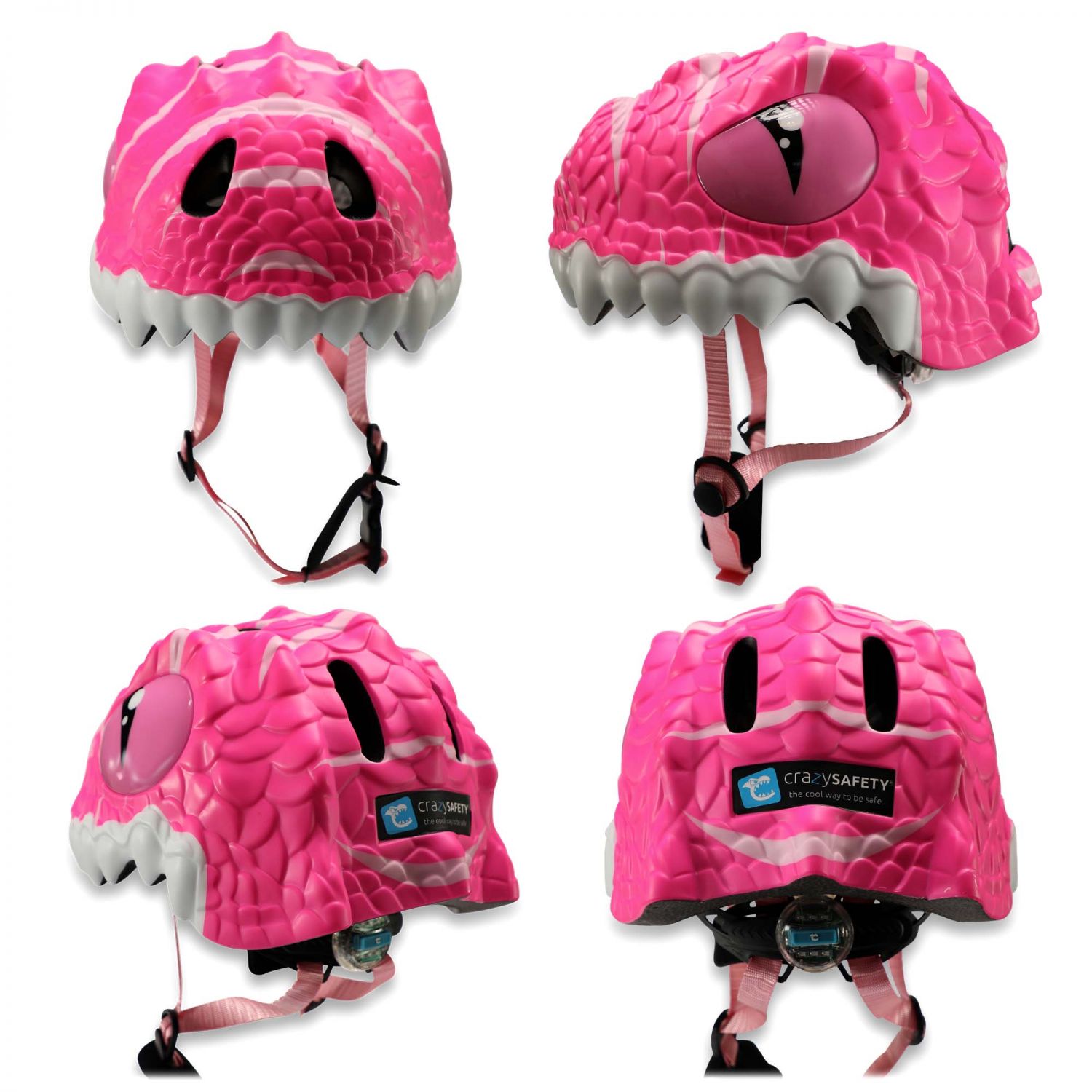 Crazy Safety Dino, capacete para bicicleta, júnior, cor-de-rosa