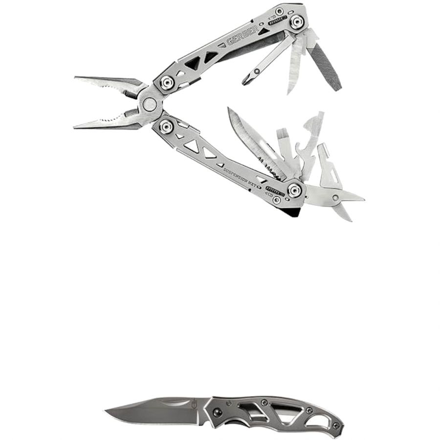 Gerber Suspension NXT &amp; Mini Paraframe w-Gift T, multiferramenta e faca, prateado