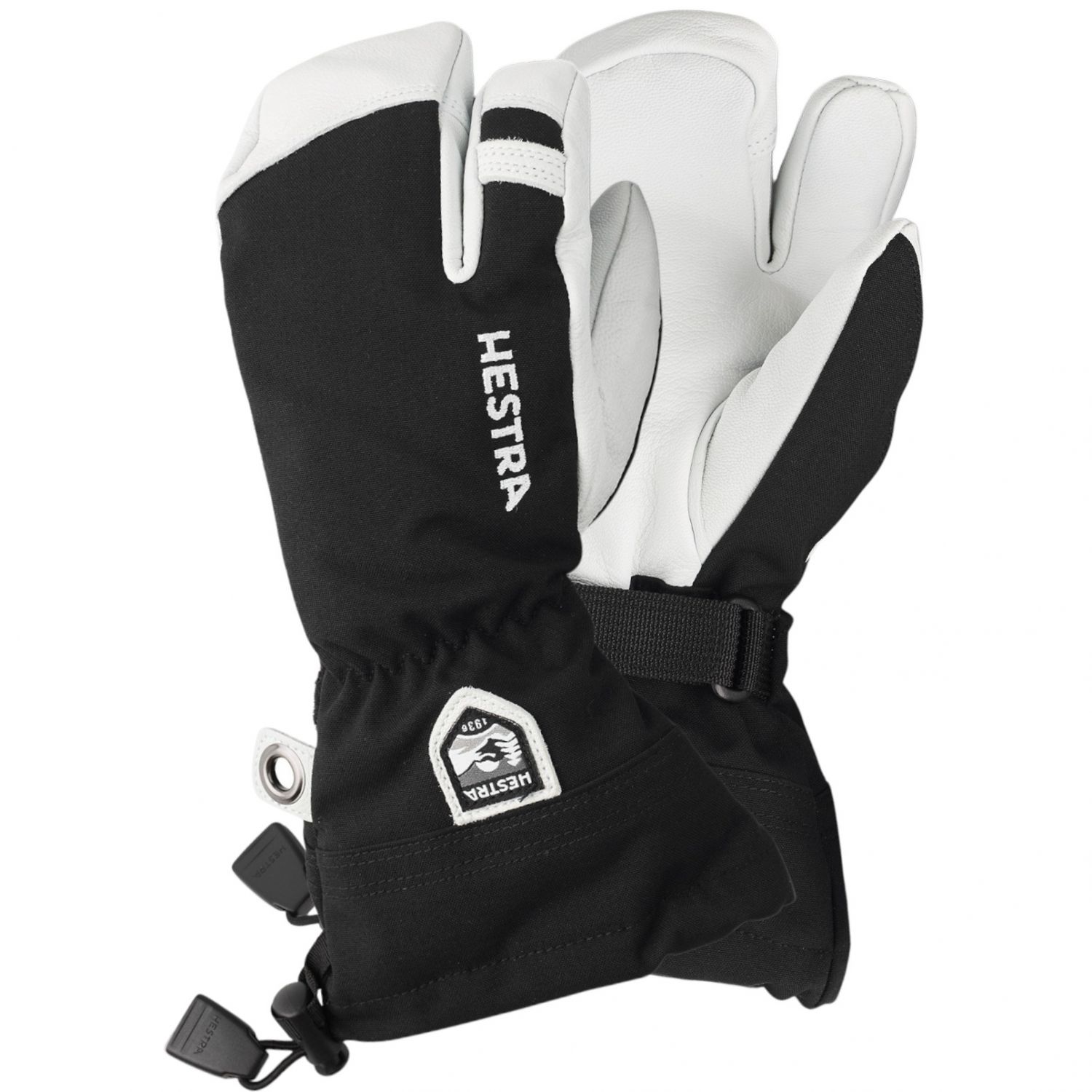 Guanti da sci Hestra Army Leather Heli a 3 dita, junior, nero