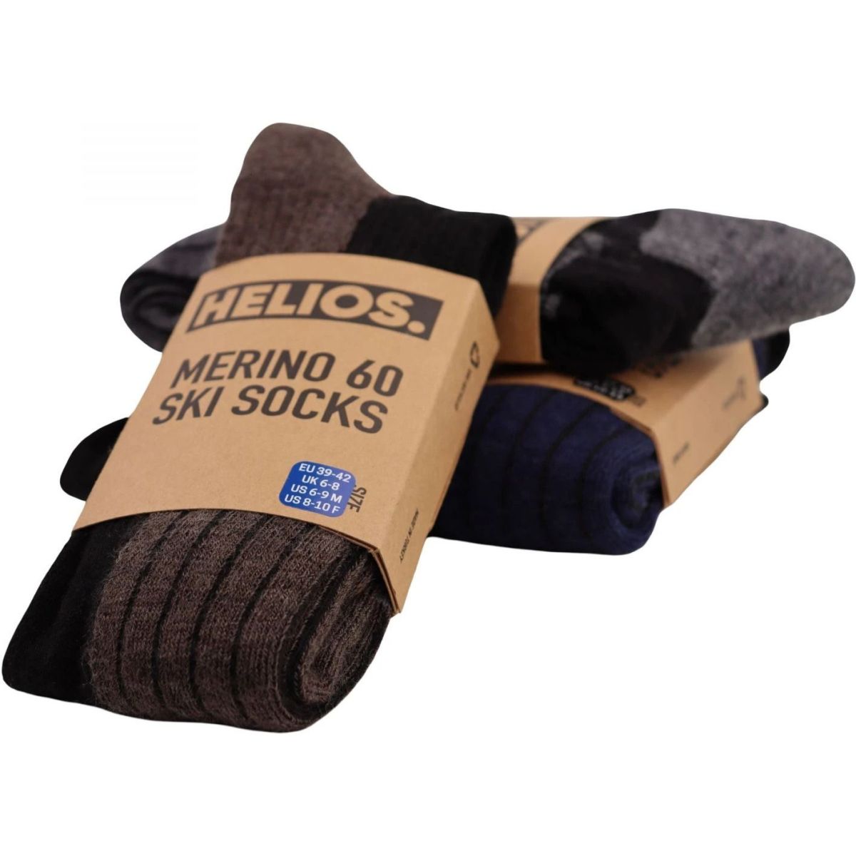 Helios Merino One 60, skistrømper, 2 par, brun