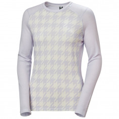 Helly Hansen Lifa Merino Midweight Graphic Crew, Dame, Light Purple Houndstooth AOP