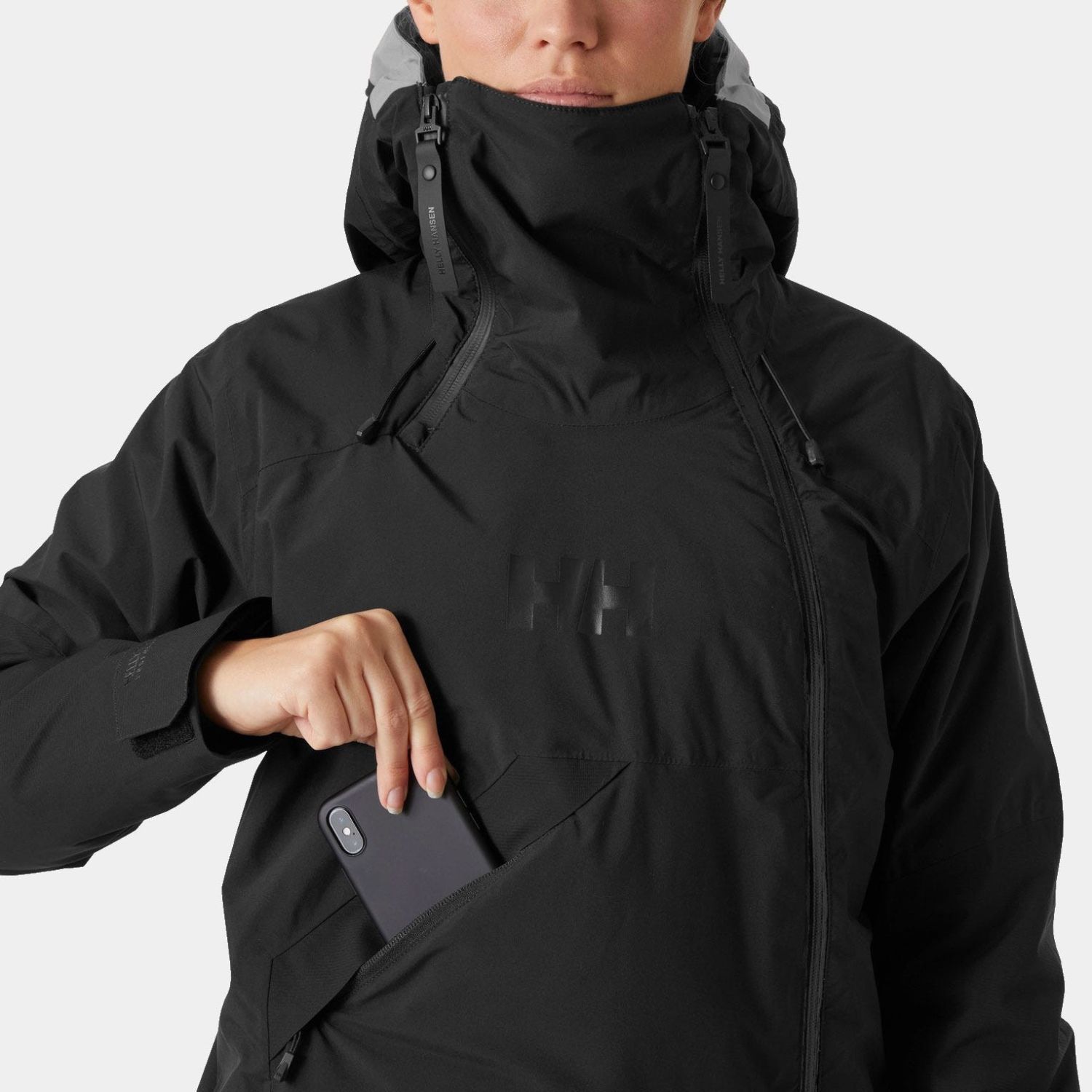 Helly Hansen Powchaser Asymmetric, Skijacke, Damen, schwarz