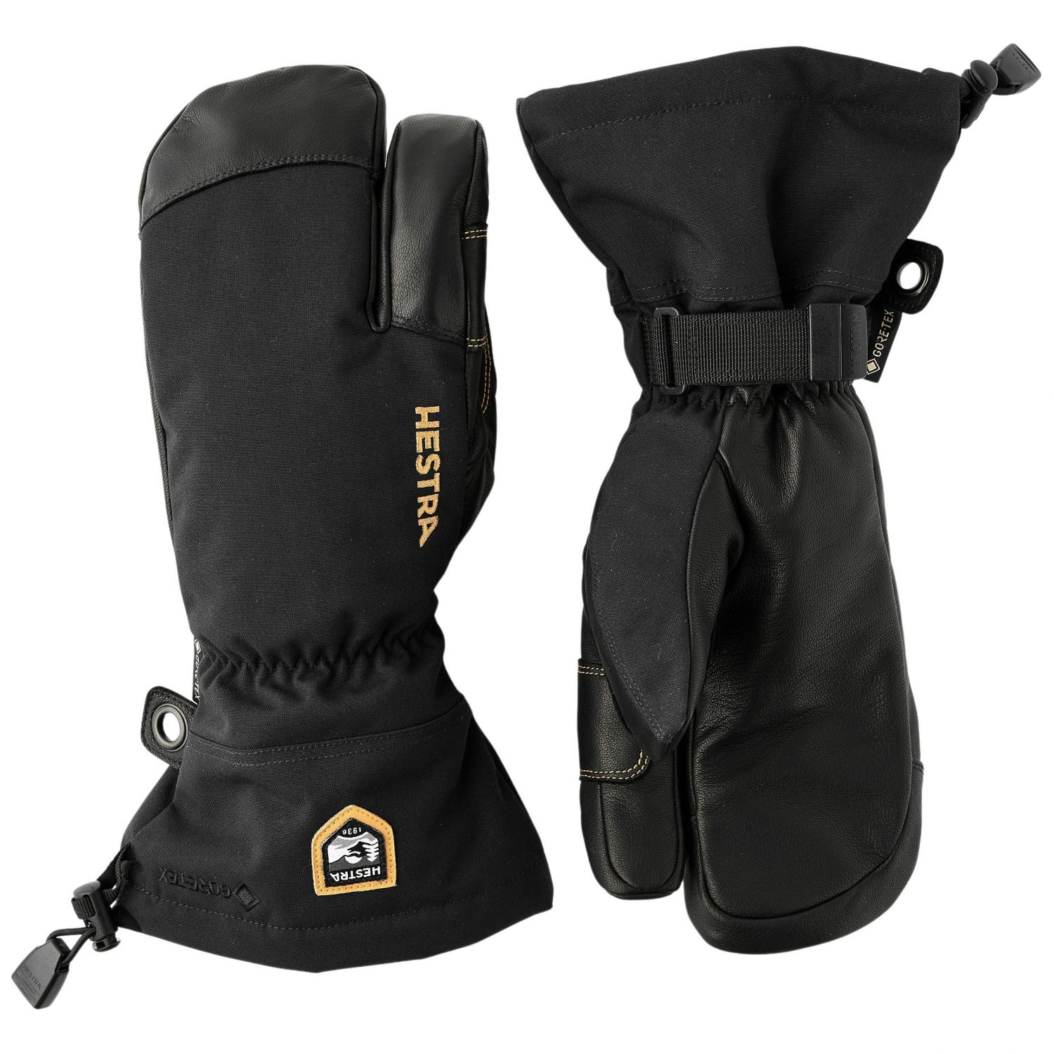 Hestra Army Leather Gore-Tex, 3-finger ski gloves, black