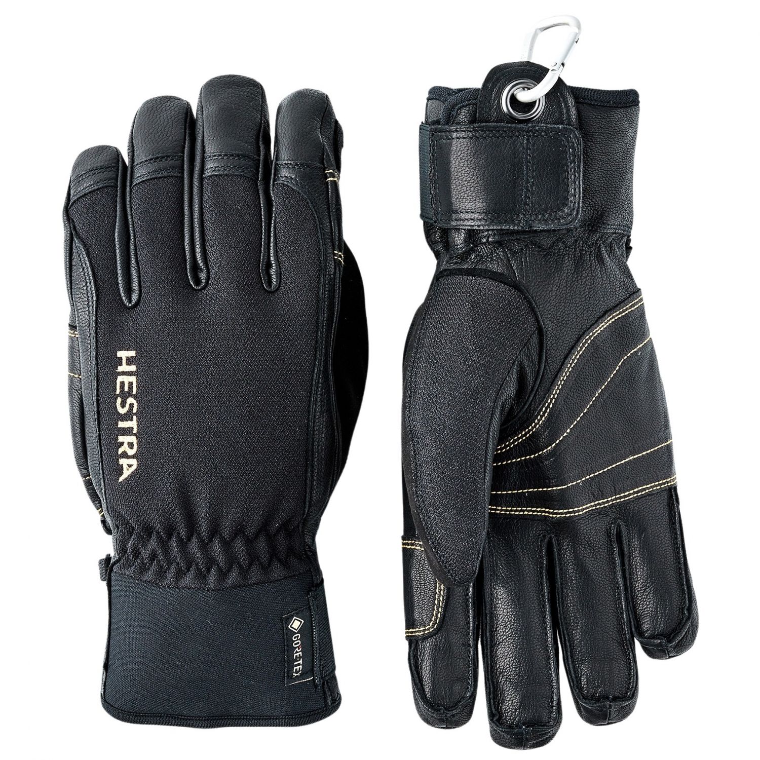 Hestra Army Leather Gore-Tex Short, 3 doigts gants de ski, noir