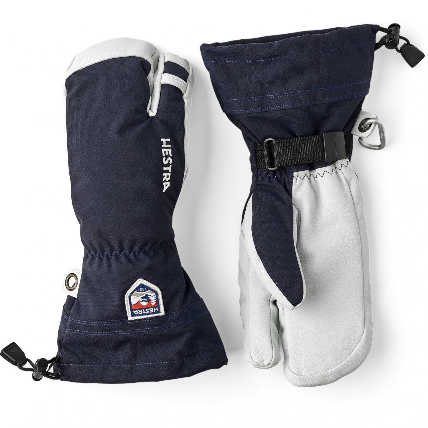 Hestra Army Leather Heli 3 finger, guanti da sci, blu navy