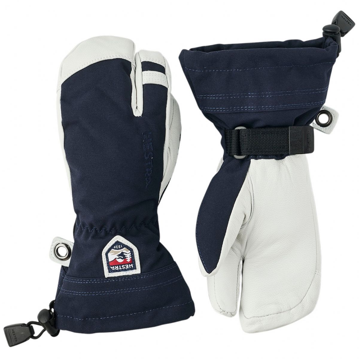 Hestra Army Leather Heli Ski, 3-prstové lyžiarske rukavice, junior, námornícka