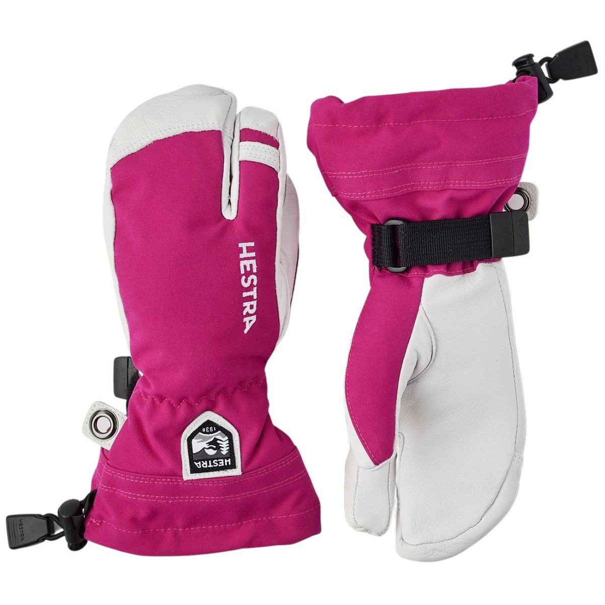 Hestra Army Leather Heli Ski, 3-prstové lyžiarske rukavice, junior, pink
