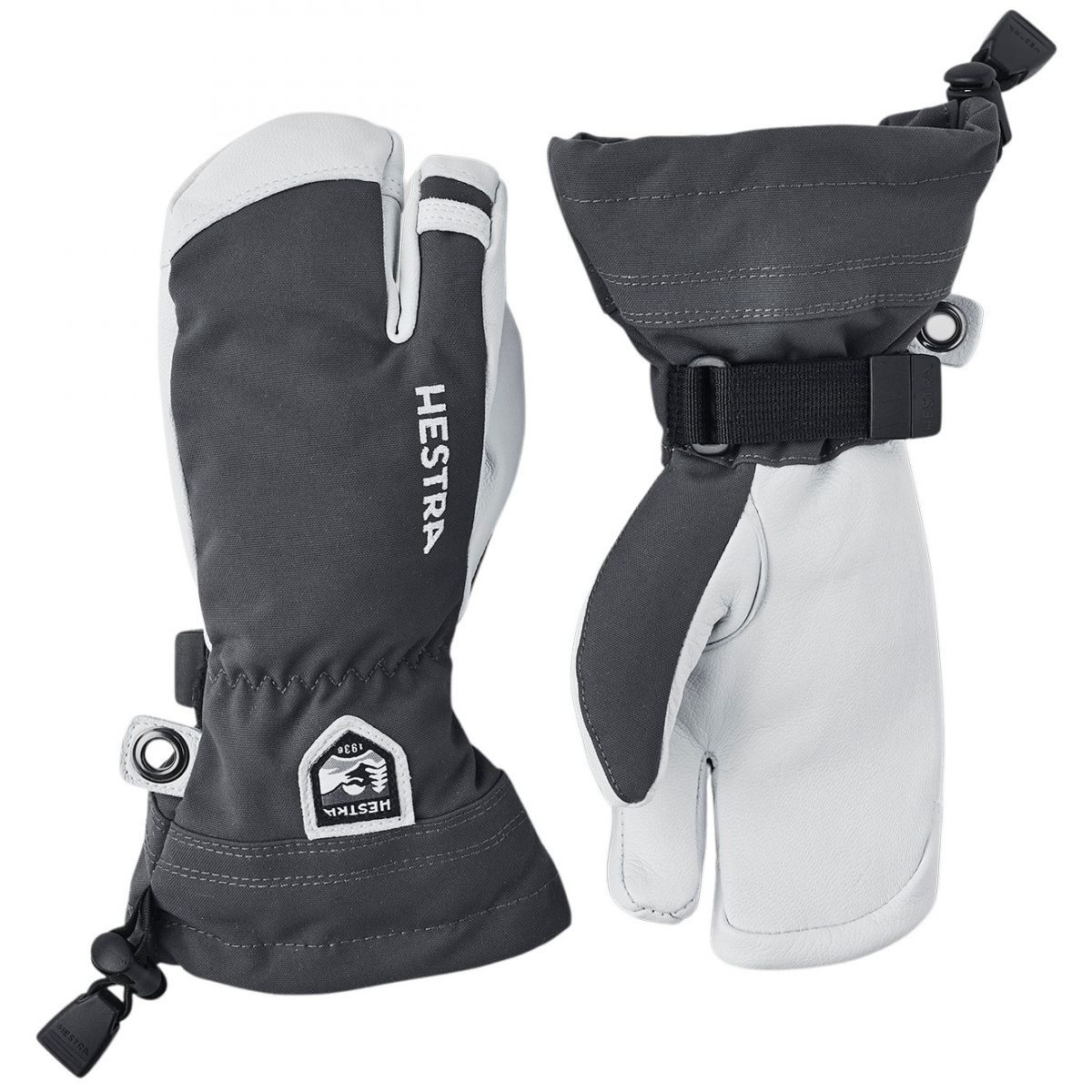 Hestra Army Leather Heli Ski, 3-prstové lyžiarske rukavice, junior, sivé