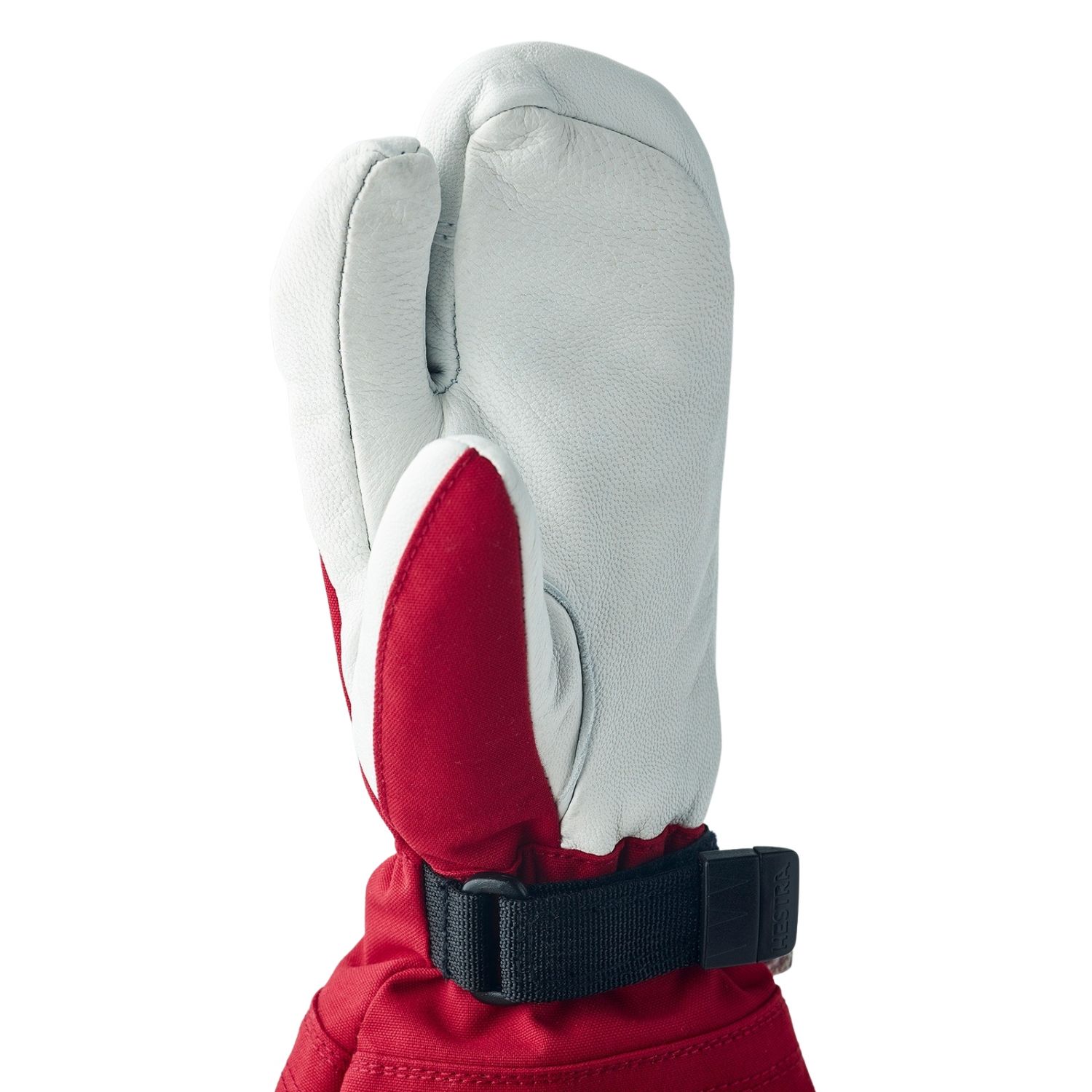 Hestra Army Leather Heli Ski, 3-prstové lyžiarske rukavice, pre juniorov, červená
