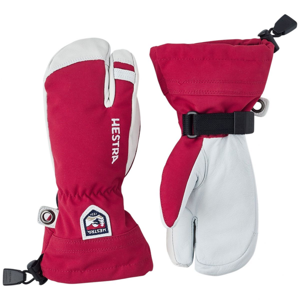 Hestra Army Leather Heli Ski, 3-prstové lyžiarske rukavice, pre juniorov, červená