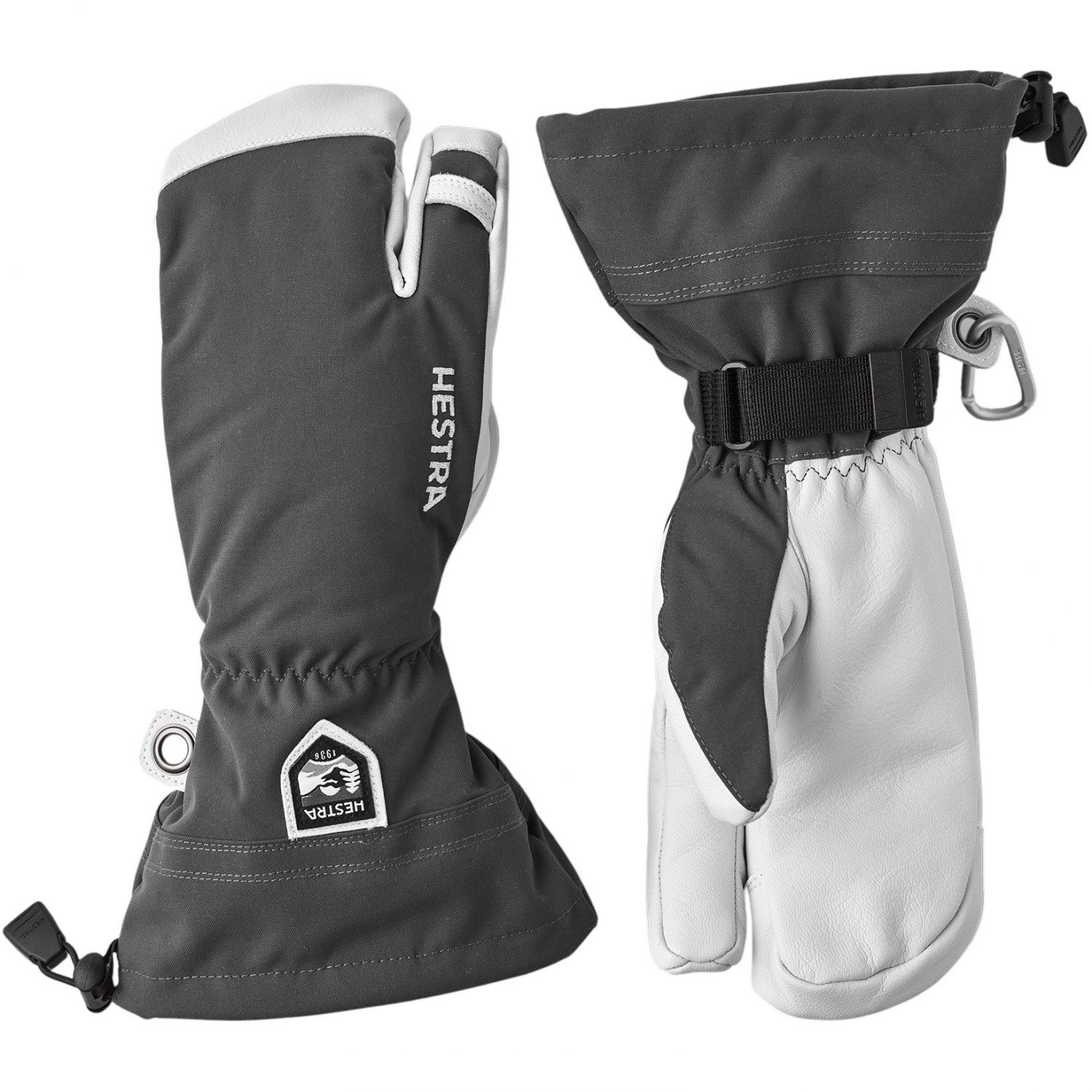 Hestra Army Leather Heli Ski, 3-prstové lyžiarske rukavice, sivé