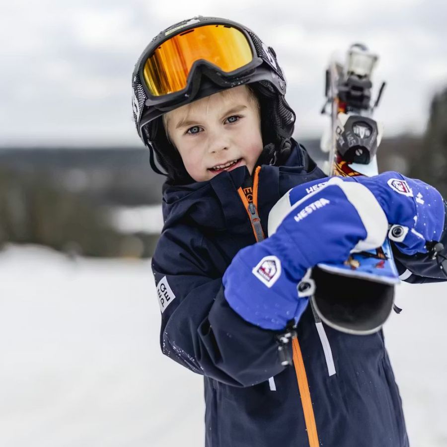 Hestra Army Leather Heli Ski Jr, mitenki narciarskie, juniorskie, niebieskie