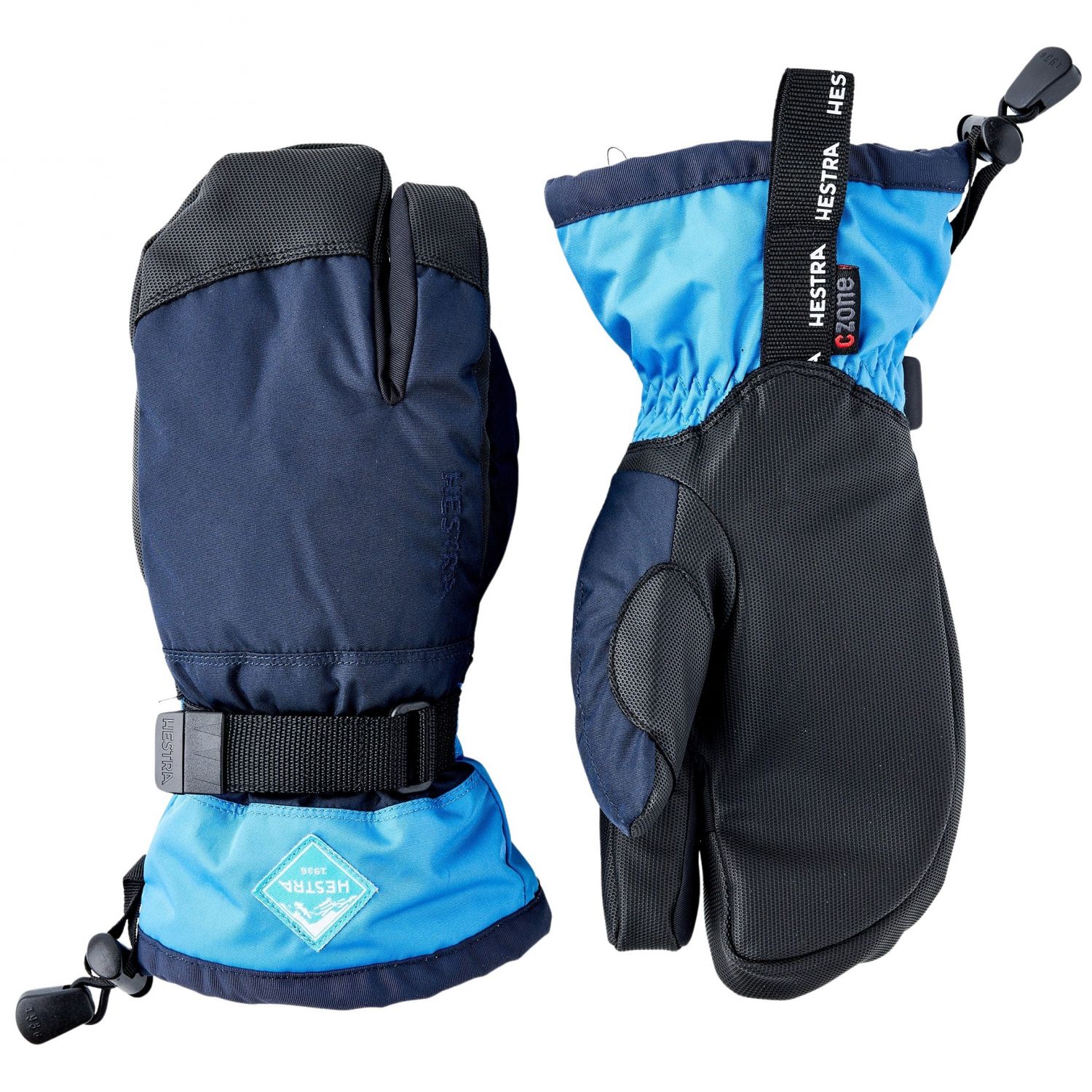 Hestra Gauntlet CZone, 3-finger ski gloves, junior, dark blue/sky blue