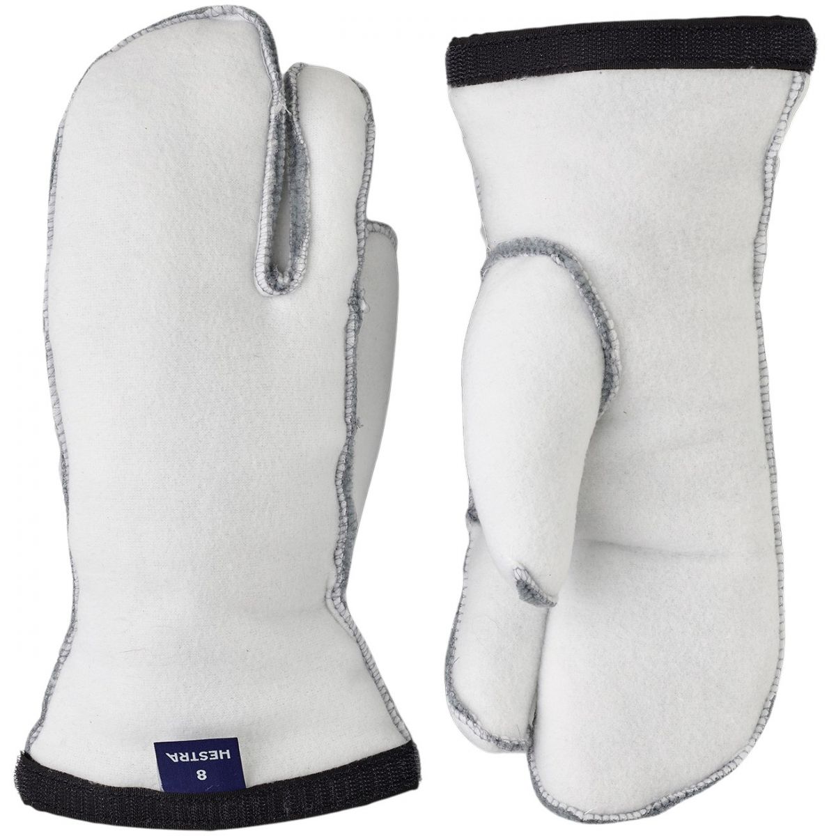 Hestra Heli Ski Liner, luvas interiores com 3 dedos, branco