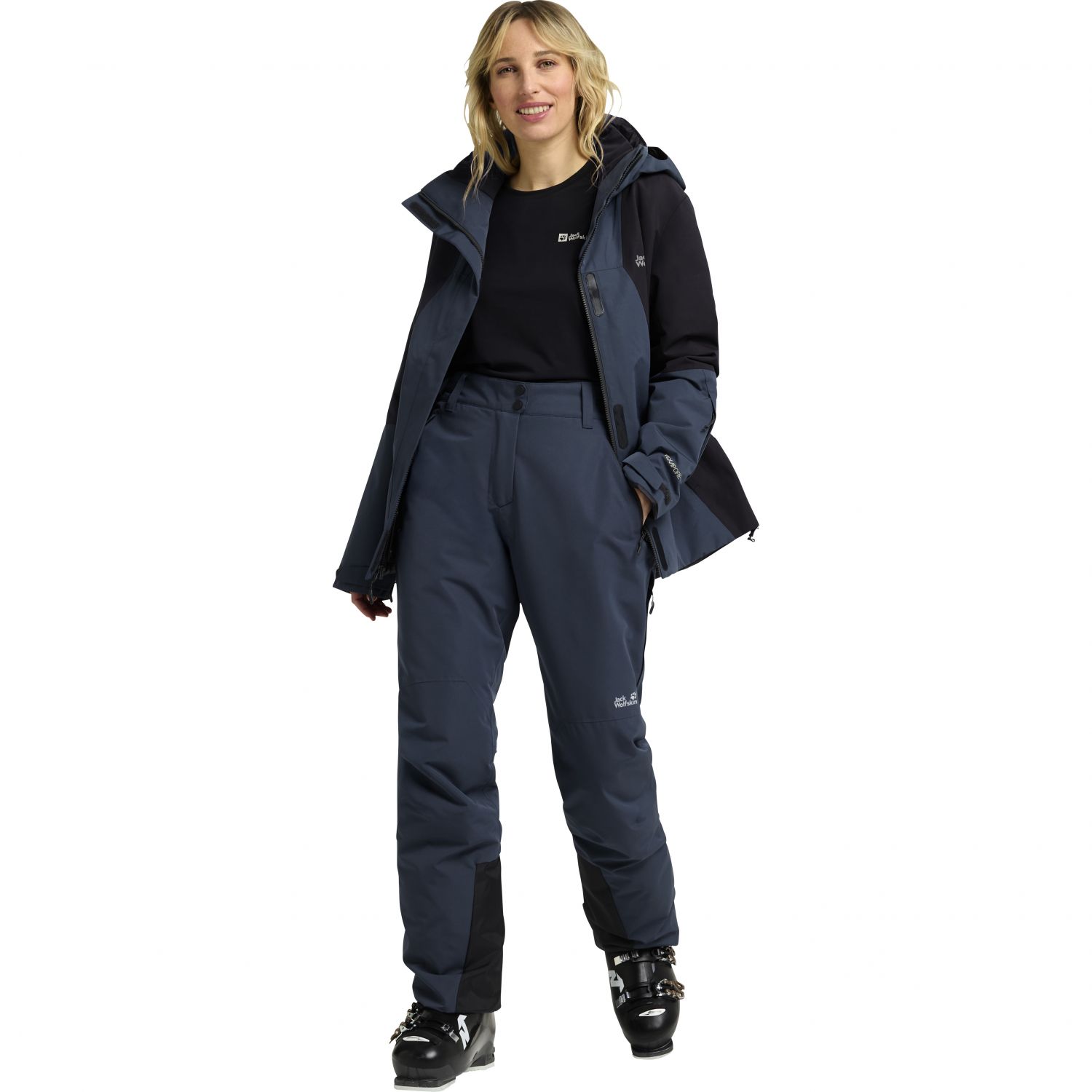 Jack Wolfskin Flowline 2L Ins, dámske lyžiarske nohavice, tmavomodré